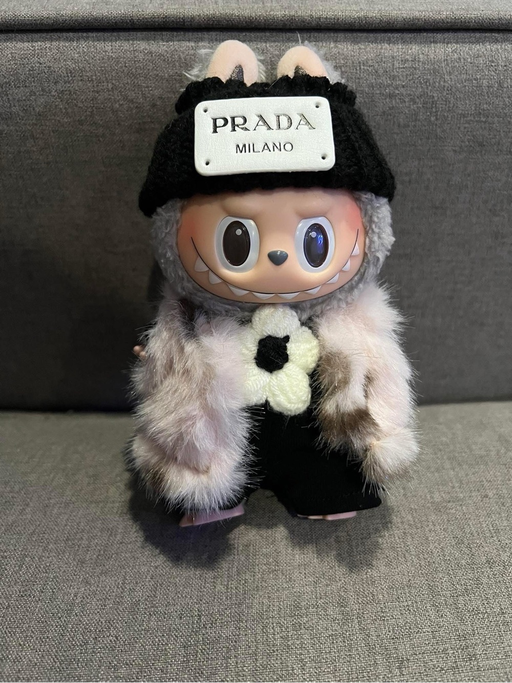 Labubu or XS Doll Prada Faux-Fur Vest with shirt, shorts, hat outfit - Picture 3 of 3